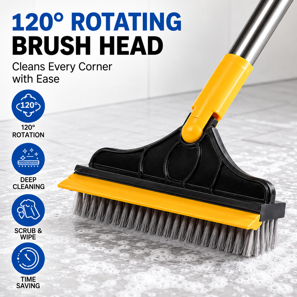 360° Rotating Bathroom Cleaning Brush with Floor Wiper