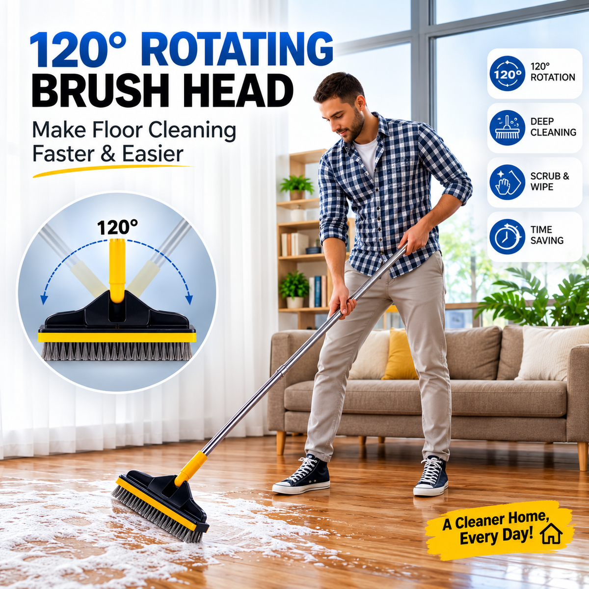 360° Rotating Bathroom Cleaning Brush with Floor Wiper